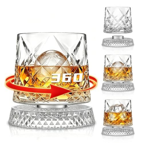 SoulTimes Spinning Whiskey Glasses Set of 4, 10oz Rotating Whiskey Gift